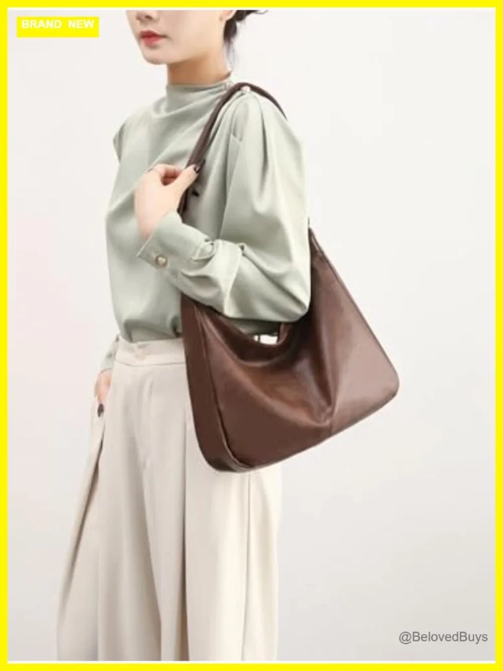 Foldable Vegan Leather Shoulder Hobo Tote Crossbody Purse